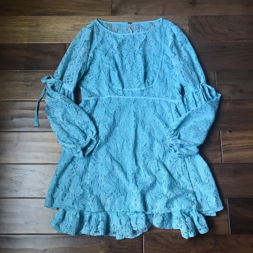 Free People Ruby Crochet Mini Dress Sea Foam M